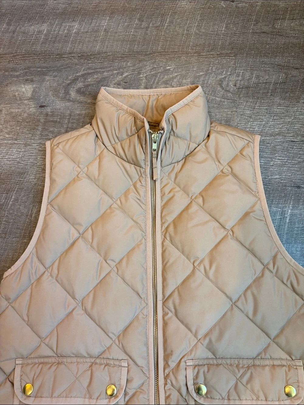 J. Crew Quilted Puffer Vest Women’s M Tan Full Zip Down Fill